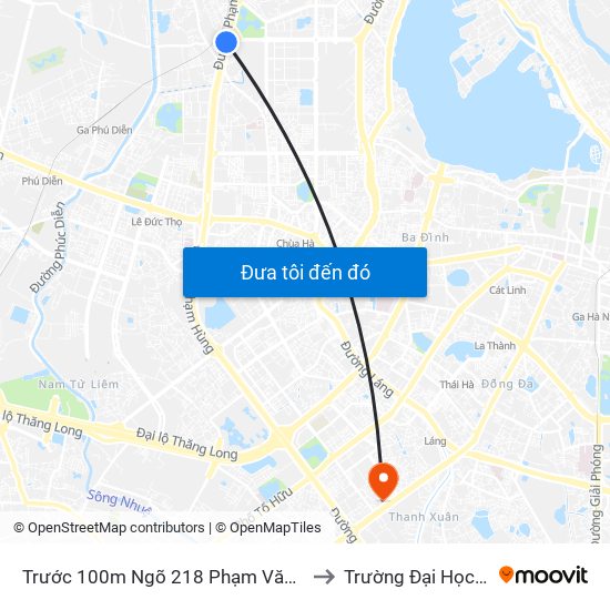 Trước 100m Ngõ 218 Phạm Văn Đồng (Đối Diện Công Viên Hòa Bình) to Trường Đại Học Khoa Học Tự Nhiên map