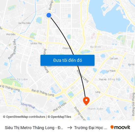Siêu Thị Metro Thăng Long - Đối Diện Ngõ 599 Phạm Văn Đồng to Trường Đại Học Khoa Học Tự Nhiên map