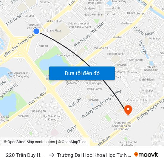 220 Trần Duy Hưng to Trường Đại Học Khoa Học Tự Nhiên map