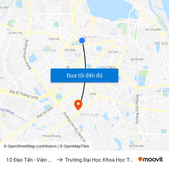 10 Đào Tấn - Viện Vật Lý to Trường Đại Học Khoa Học Tự Nhiên map