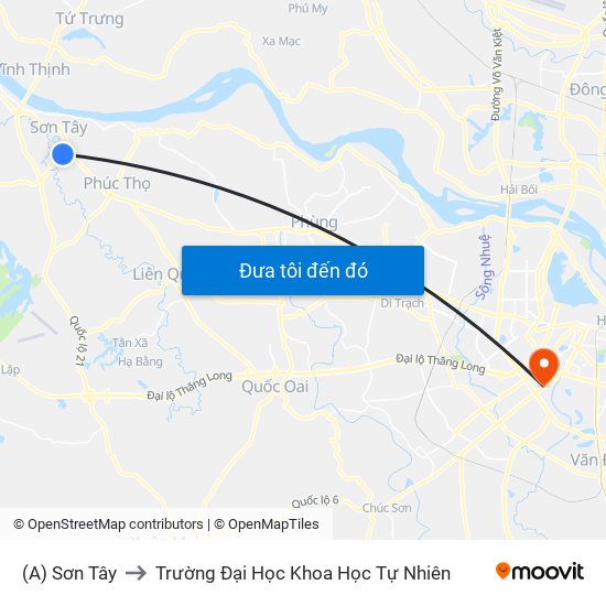 (A) Sơn Tây to Trường Đại Học Khoa Học Tự Nhiên map