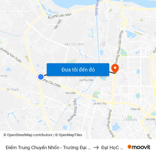 Điểm Trung Chuyển Nhổn - Trường Đại Học Công Nghiệp Hà Nội - Đường 32 to ĐạI HọC NguyễN TrãI map