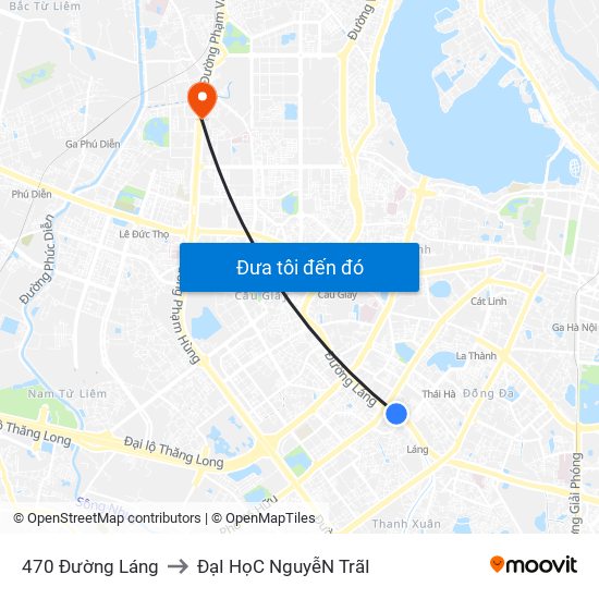 470 Đường Láng to ĐạI HọC NguyễN TrãI map