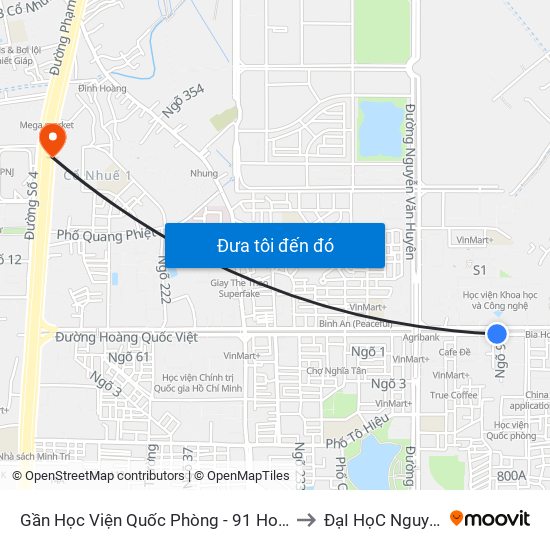Gần Học Viện Quốc Phòng - 91 Hoàng Quốc Việt to ĐạI HọC NguyễN TrãI map