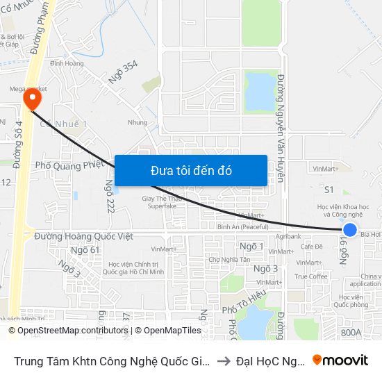 Trung Tâm Khtn Công Nghệ Quốc Gia - 18 Hoàng Quốc Việt to ĐạI HọC NguyễN TrãI map