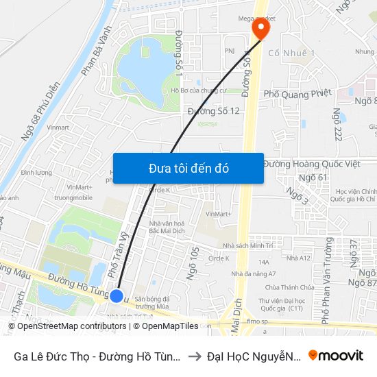 Ga Lê Đức Thọ - Đường Hồ Tùng Mậu to ĐạI HọC NguyễN TrãI map
