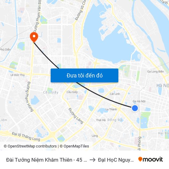 Đài Tưởng Niệm Khâm Thiên - 45 Khâm Thiên to ĐạI HọC NguyễN TrãI map