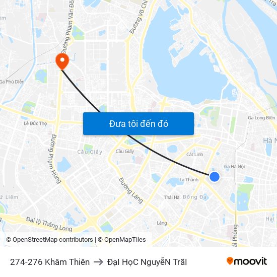 274-276 Khâm Thiên to ĐạI HọC NguyễN TrãI map