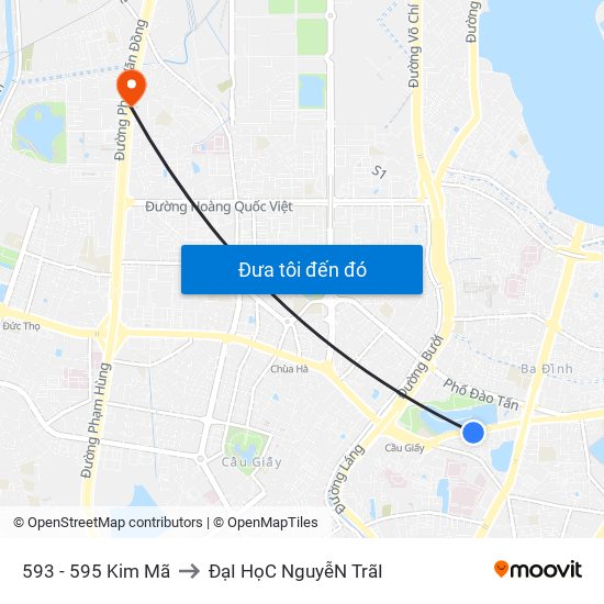 593 - 595 Kim Mã to ĐạI HọC NguyễN TrãI map