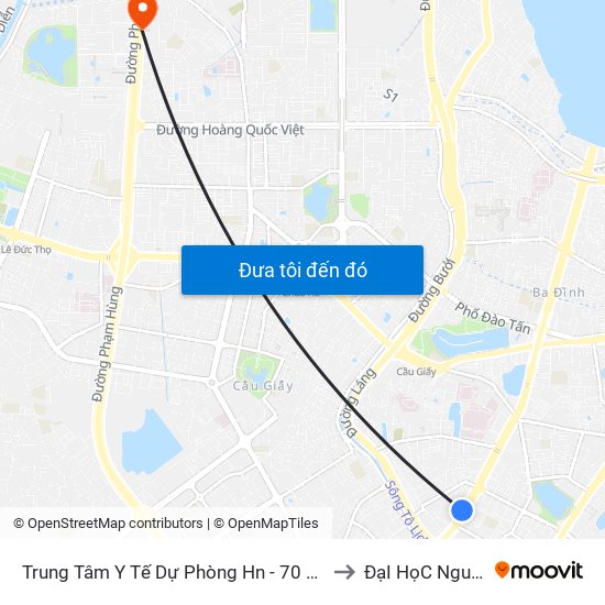 Trung Tâm Y Tế Dự Phòng Hn - 70 Nguyễn Chí Thanh to ĐạI HọC NguyễN TrãI map