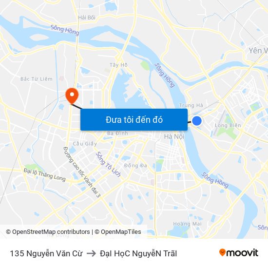 135 Nguyễn Văn Cừ to ĐạI HọC NguyễN TrãI map