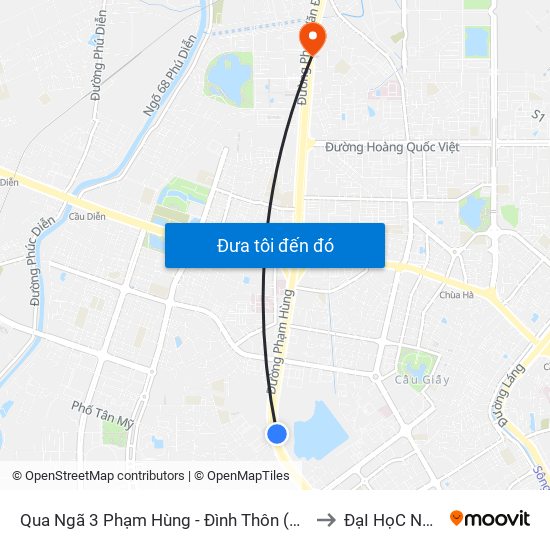 Qua Ngã 3 Phạm Hùng - Đình Thôn (Hướng Đi Phạm Văn Đồng) to ĐạI HọC NguyễN TrãI map