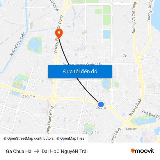 Ga Chùa Hà to ĐạI HọC NguyễN TrãI map