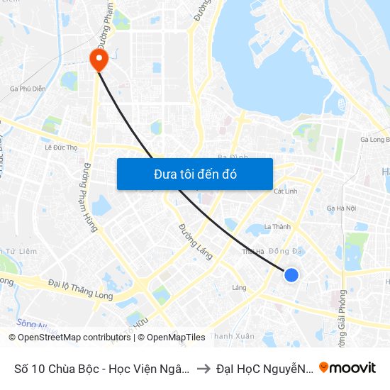 Số 10 Chùa Bộc - Học Viện Ngân Hàng to ĐạI HọC NguyễN TrãI map