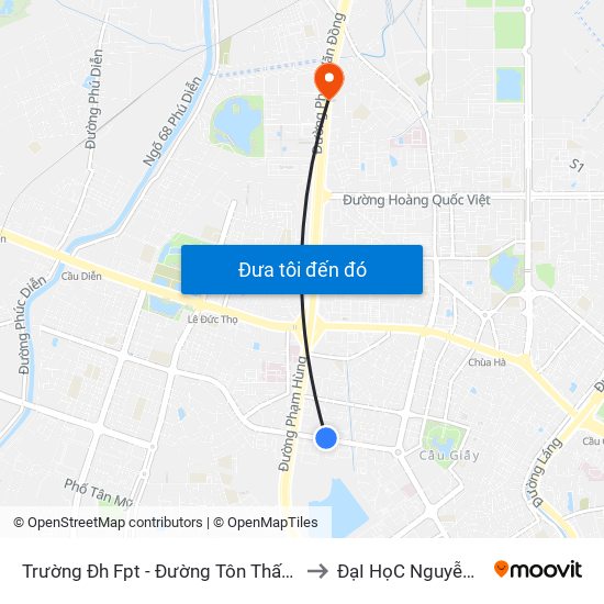 Trường Đh Fpt - Đường Tôn Thất Thuyết to ĐạI HọC NguyễN TrãI map