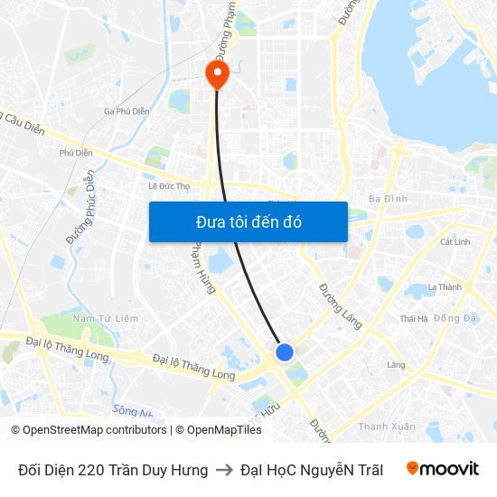 Đối Diện 220 Trần Duy Hưng to ĐạI HọC NguyễN TrãI map