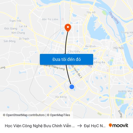 Học Viện Công Nghệ Bưu Chính Viễn Thông - Trần Phú (Hà Đông) to ĐạI HọC NguyễN TrãI map