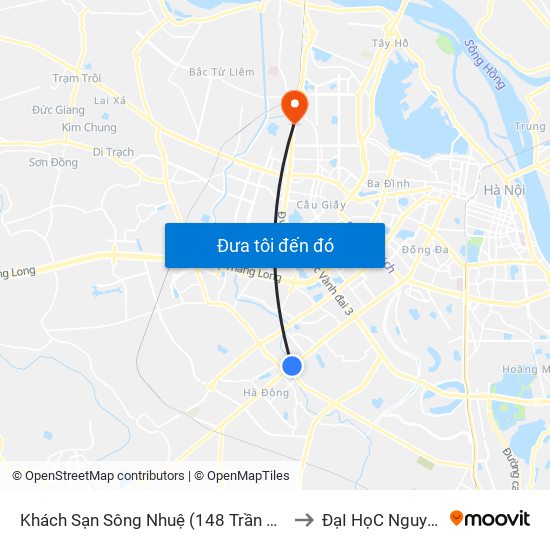 Khách Sạn Sông Nhuệ (148 Trần Phú- Hà Đông) to ĐạI HọC NguyễN TrãI map