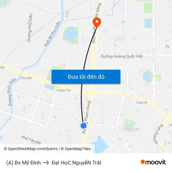 (A) Bx Mỹ Đình to ĐạI HọC NguyễN TrãI map