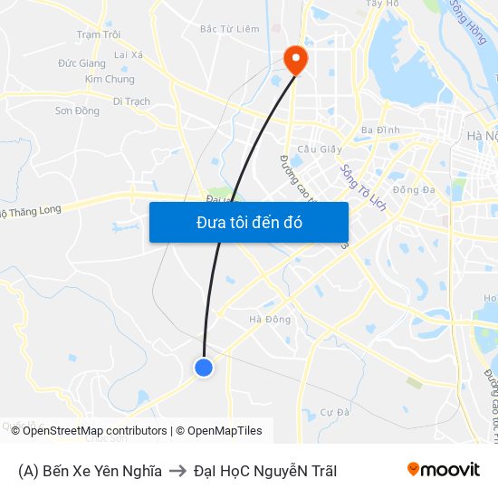 (A) Bến Xe Yên Nghĩa to ĐạI HọC NguyễN TrãI map