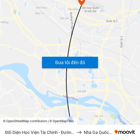 Đối Diện Học Viện Tài Chính - Đường Đức Thắng to Nhà Ga Quốc Tế T2 map