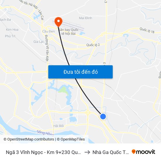 Ngã 3 Vĩnh Ngọc - Km 9+230 Quốc Lộ 3 to Nhà Ga Quốc Tế T2 map