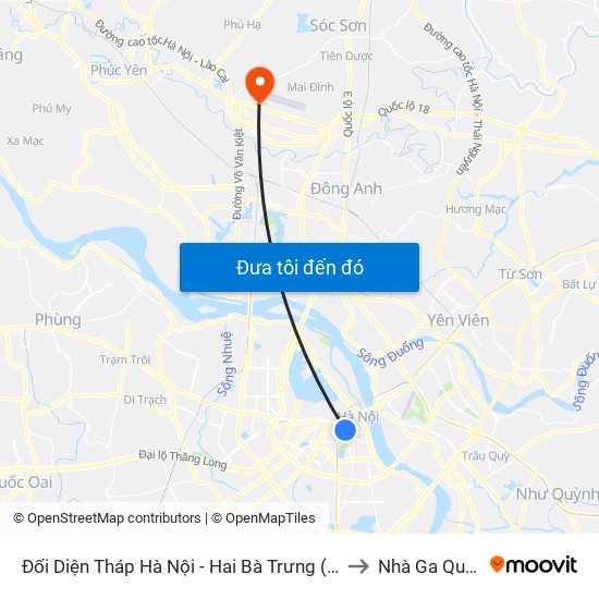 Đối Diện Tháp Hà Nội - Hai Bà Trưng (Cạnh 56 Hai Bà Trưng) to Nhà Ga Quốc Tế T2 map