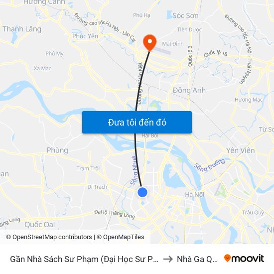 Gần Nhà Sách Sư Phạm (Đại Học Sư Phạm Hà Nội) - 136 Xuân Thủy to Nhà Ga Quốc Tế T2 map