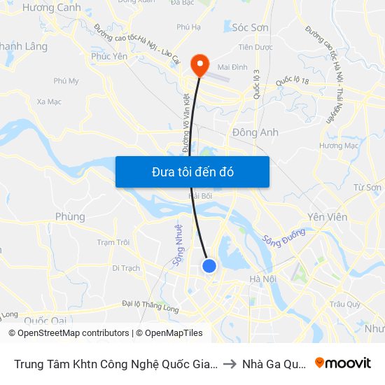 Trung Tâm Khtn Công Nghệ Quốc Gia - 18 Hoàng Quốc Việt to Nhà Ga Quốc Tế T2 map