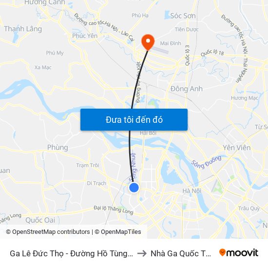 Ga Lê Đức Thọ - Đường Hồ Tùng Mậu to Nhà Ga Quốc Tế T2 map