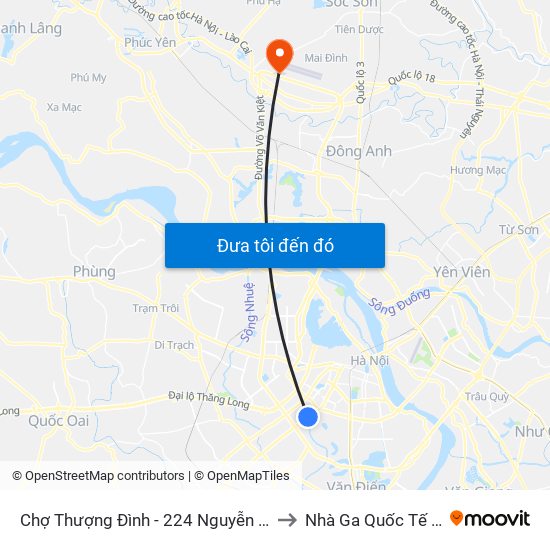 Chợ Thượng Đình - 224 Nguyễn Trãi to Nhà Ga Quốc Tế T2 map