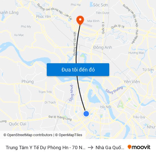 Trung Tâm Y Tế Dự Phòng Hn - 70 Nguyễn Chí Thanh to Nhà Ga Quốc Tế T2 map