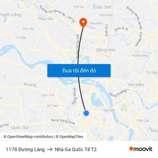 1178 Đường Láng to Nhà Ga Quốc Tế T2 map