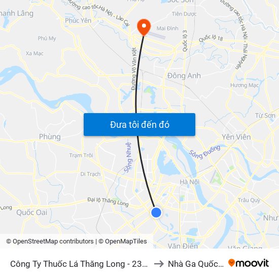 Công Ty Thuốc Lá Thăng Long - 235 Nguyễn Trãi to Nhà Ga Quốc Tế T2 map