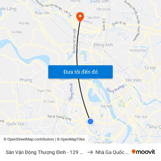 Sân Vận Động Thượng Đình - 129 Nguyễn Trãi to Nhà Ga Quốc Tế T2 map