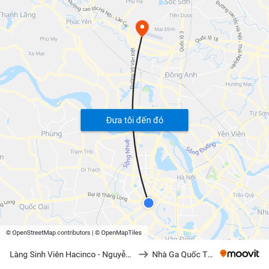 Làng Sinh Viên Hacinco - Nguyễn Tuân to Nhà Ga Quốc Tế T2 map