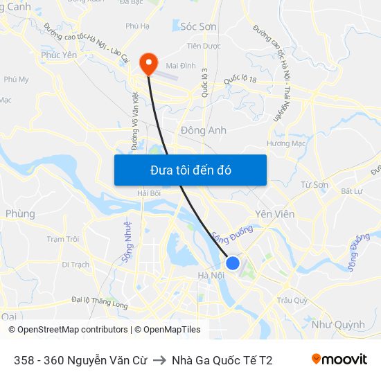 358 - 360 Nguyễn Văn Cừ to Nhà Ga Quốc Tế T2 map