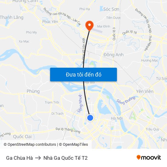 Ga Chùa Hà to Nhà Ga Quốc Tế T2 map