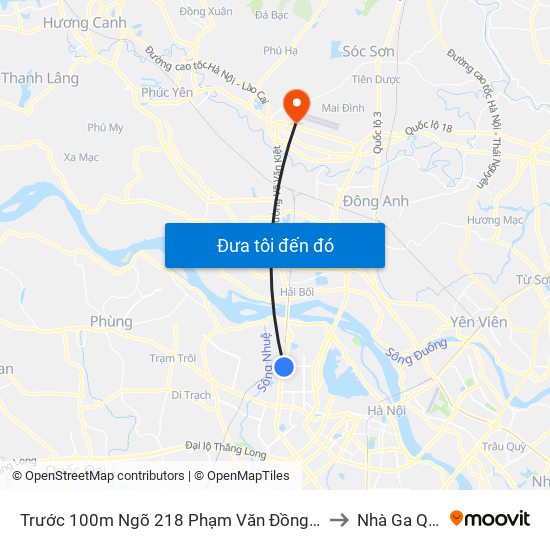Trước 100m Ngõ 218 Phạm Văn Đồng (Đối Diện Công Viên Hòa Bình) to Nhà Ga Quốc Tế T2 map