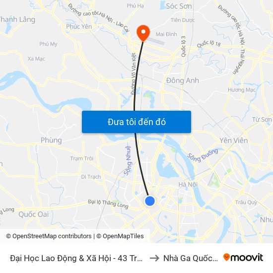 Đại Học Lao Động & Xã Hội - 43 Trần Duy Hưng to Nhà Ga Quốc Tế T2 map