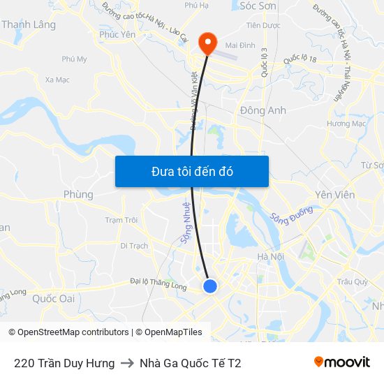 220 Trần Duy Hưng to Nhà Ga Quốc Tế T2 map