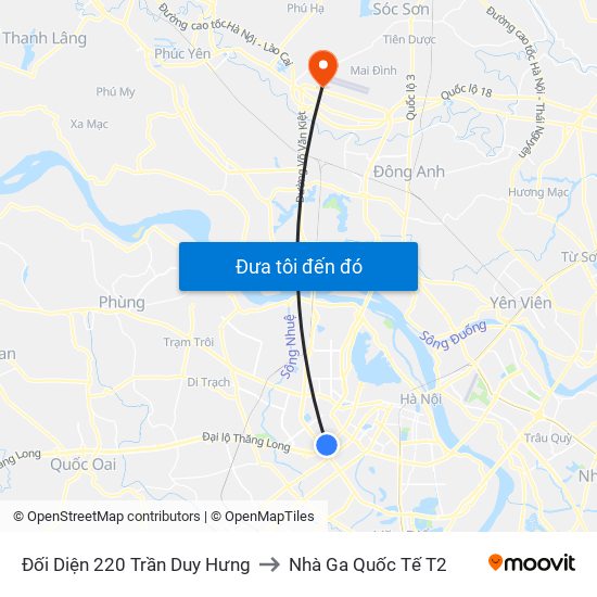 Đối Diện 220 Trần Duy Hưng to Nhà Ga Quốc Tế T2 map