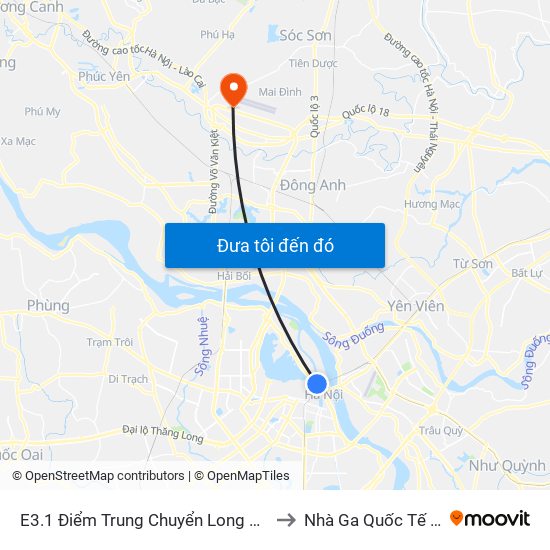 E3.1 Điểm Trung Chuyển Long Biên to Nhà Ga Quốc Tế T2 map