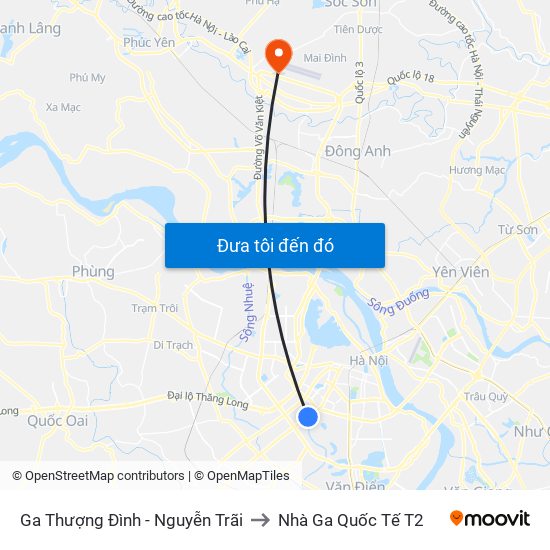 Ga Thượng Đình - Nguyễn Trãi to Nhà Ga Quốc Tế T2 map