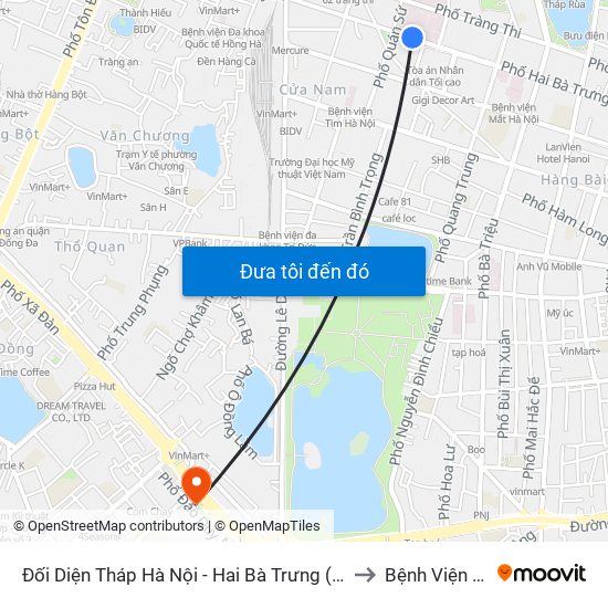 Đối Diện Tháp Hà Nội - Hai Bà Trưng (Cạnh 56 Hai Bà Trưng) to Bệnh Viện Đông Đô map