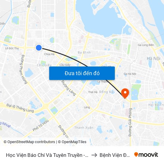 Học Viện Báo Chí Và Tuyên Truyền - 36 Xuân Thủy to Bệnh Viện Đông Đô map