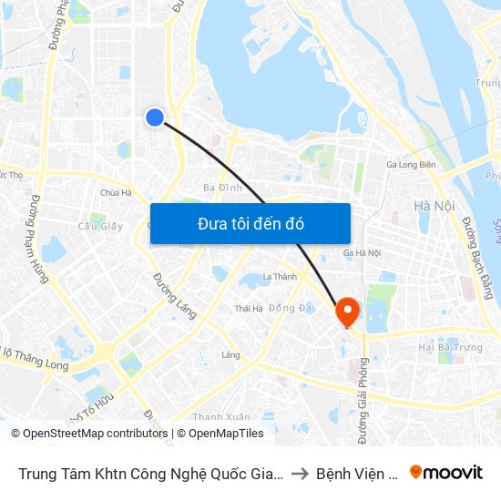 Trung Tâm Khtn Công Nghệ Quốc Gia - 18 Hoàng Quốc Việt to Bệnh Viện Đông Đô map