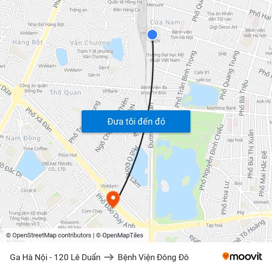 Ga Hà Nội - 120 Lê Duẩn to Bệnh Viện Đông Đô map