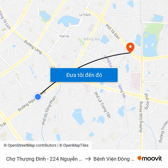 Chợ Thượng Đình - 224 Nguyễn Trãi to Bệnh Viện Đông Đô map