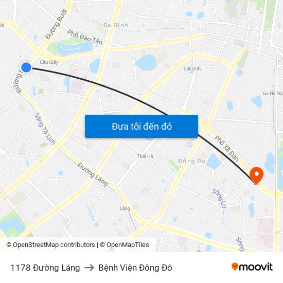 1178 Đường Láng to Bệnh Viện Đông Đô map